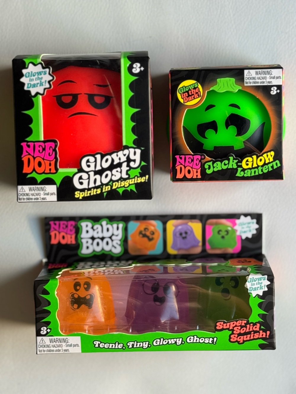 Needoh Halloween Baby Boos Glowy Ghost Jack-Glow Lantern Glow in the Dark Set!